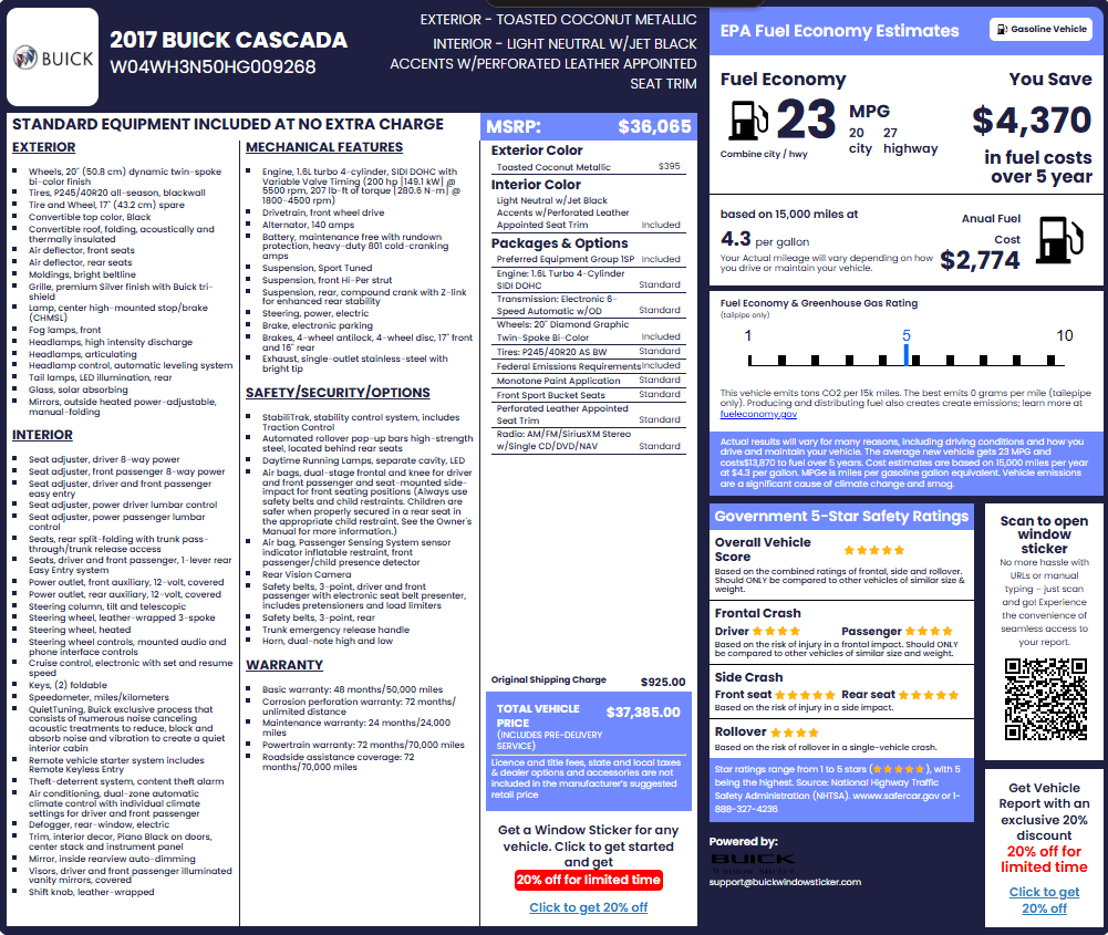 Jeep Window Sticker Sample